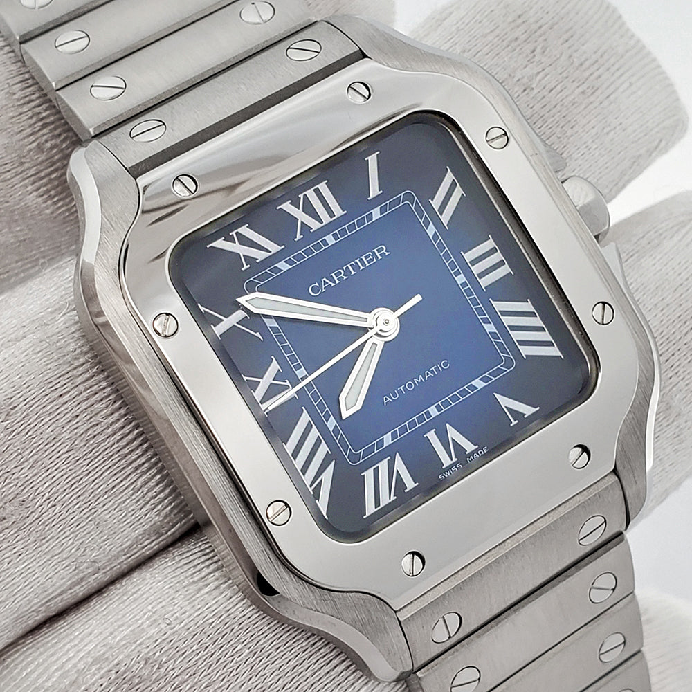 2023 Cartier Santos 35.1mm Blue Roman Steel Watch WSSA0063 Box/Papers/Strap