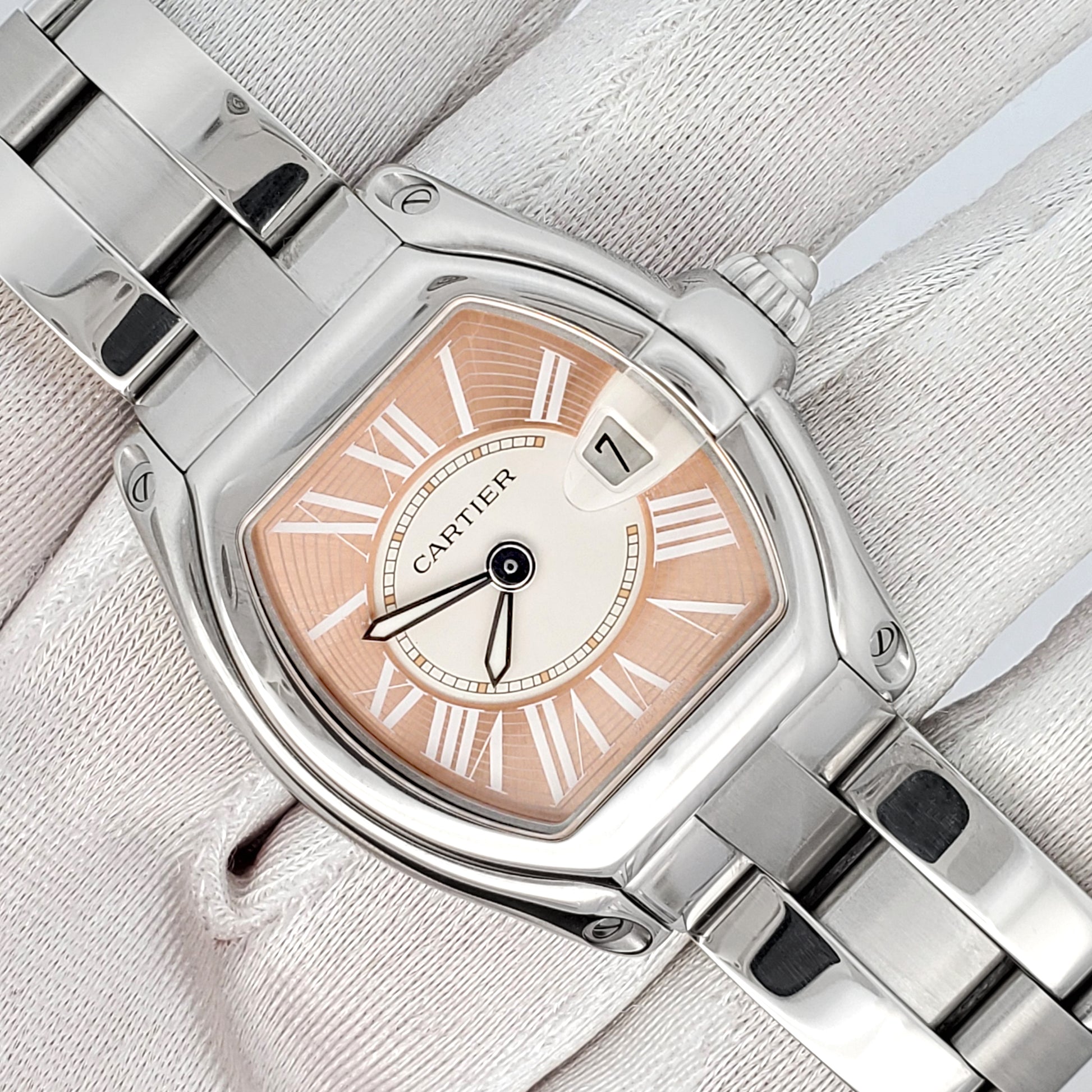 Cartier Roadster Coral Dial Limited Edition Steel Ladies Watch W62054V3 2675