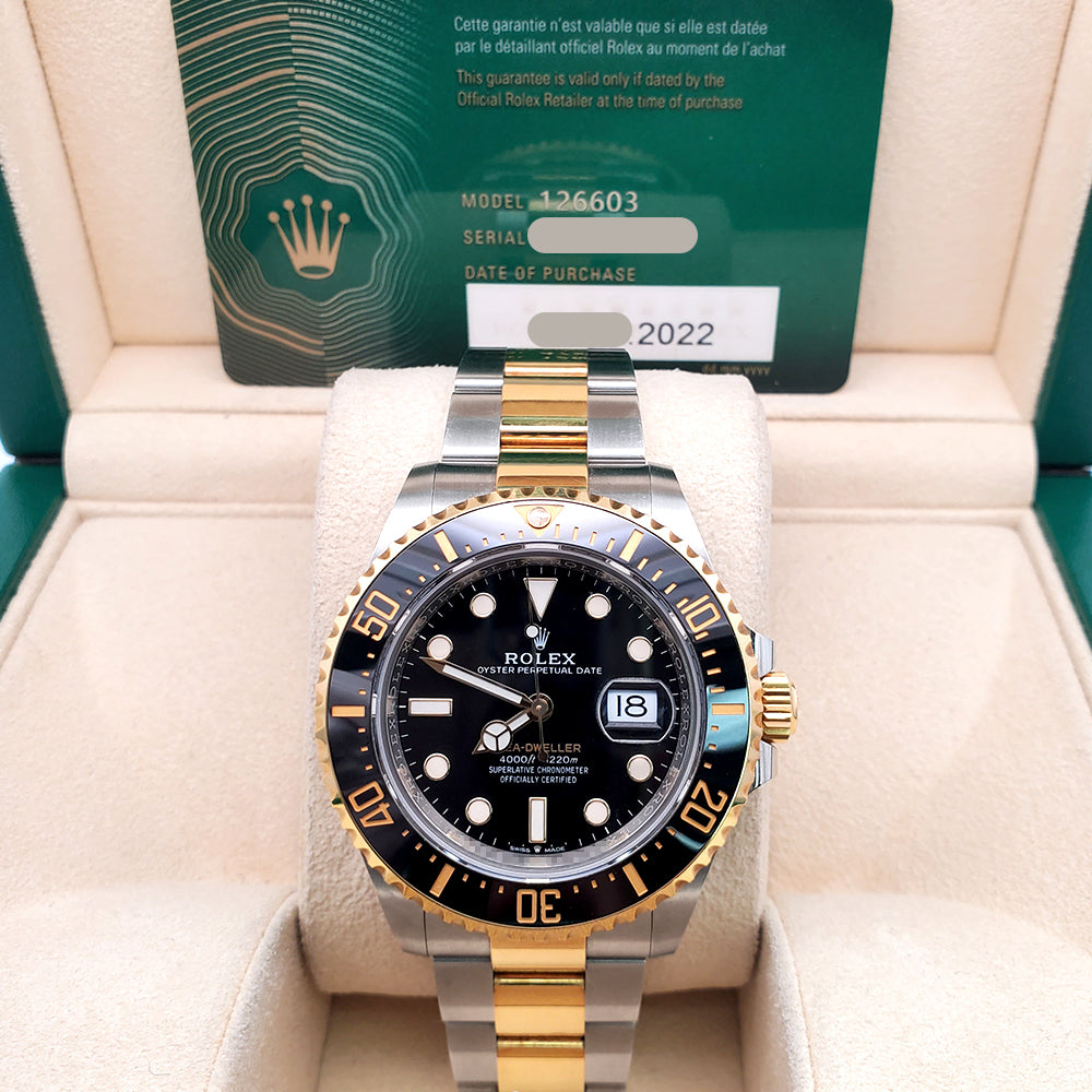 2022 Rolex Sea-Dweller 43mm 126603 Black Ceramic Yellow  Gold/Steel Watch Box Papers