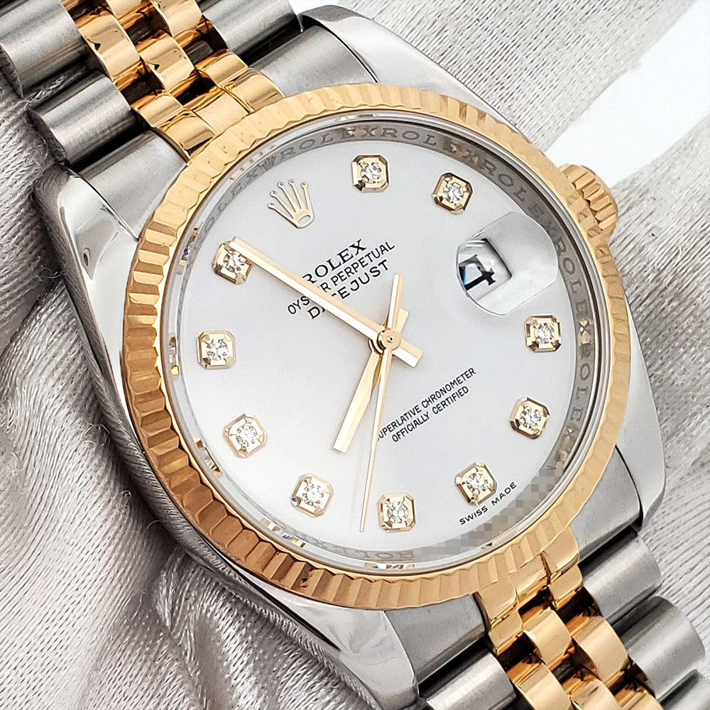 Rolex Datejust 36mm Factory White Diamond 2-Tone Yellow Gold/Steel Jubilee Watch 116233 Box Papers