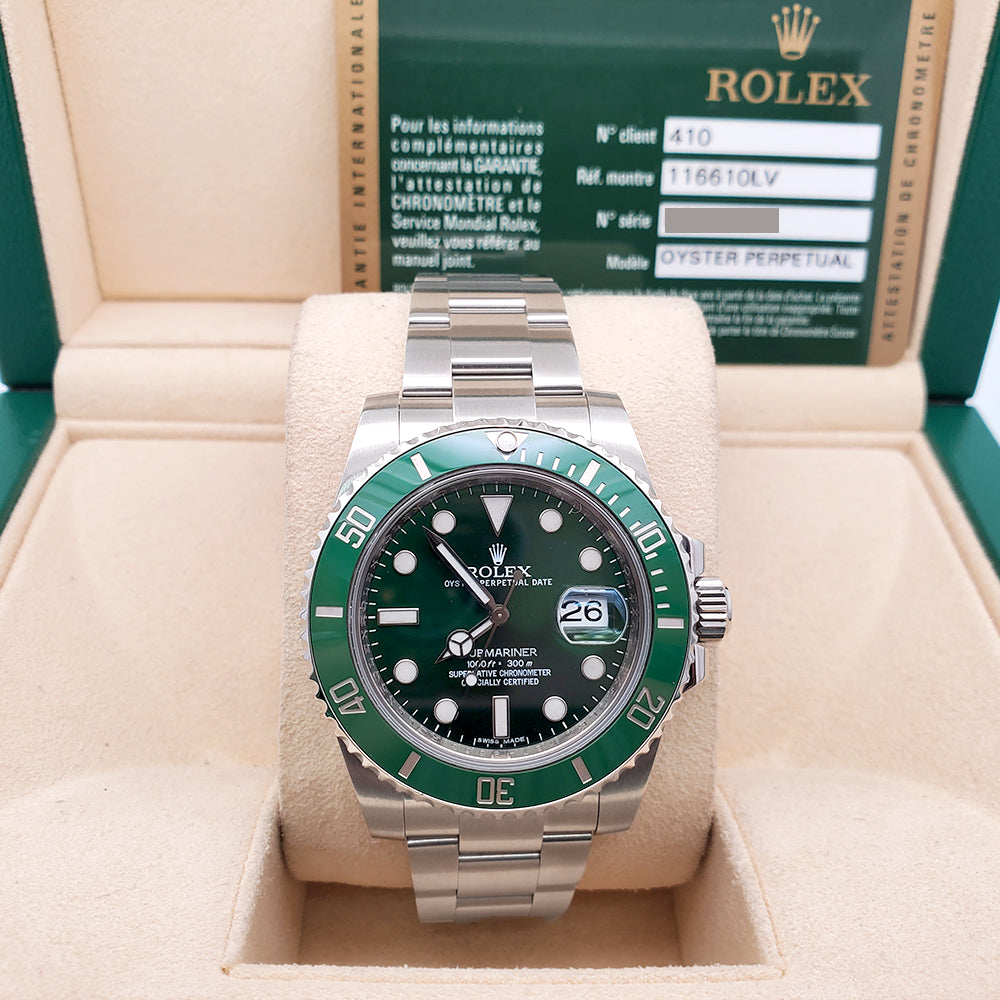 Rolex Submariner "Hulk" Green 40mm Stainless Steel Watch 116610LV Box Papers