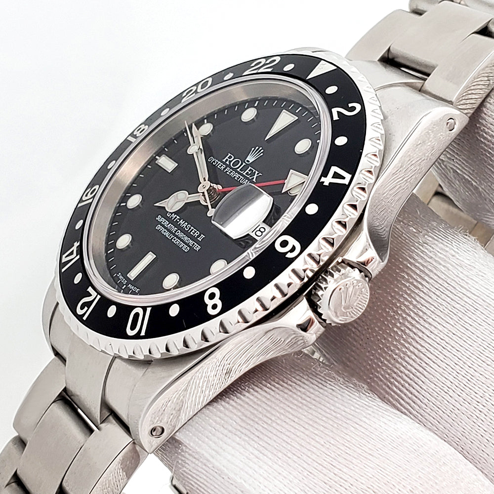 Rolex GMT-Master II 40mm Black Bezel Steel Watch 16710 Papers