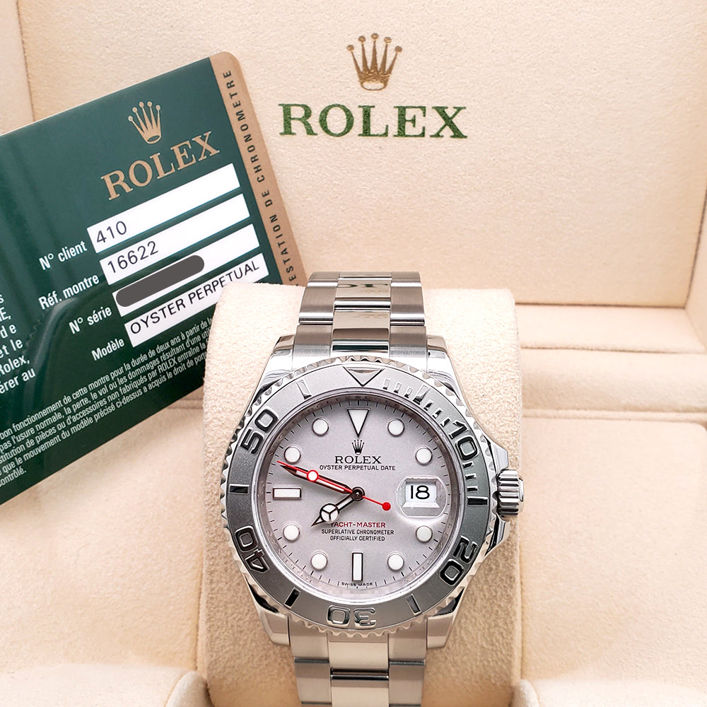 Rolex Yacht-Master 40mm Platinum Bezel Steel Watch 16622 Box Papers