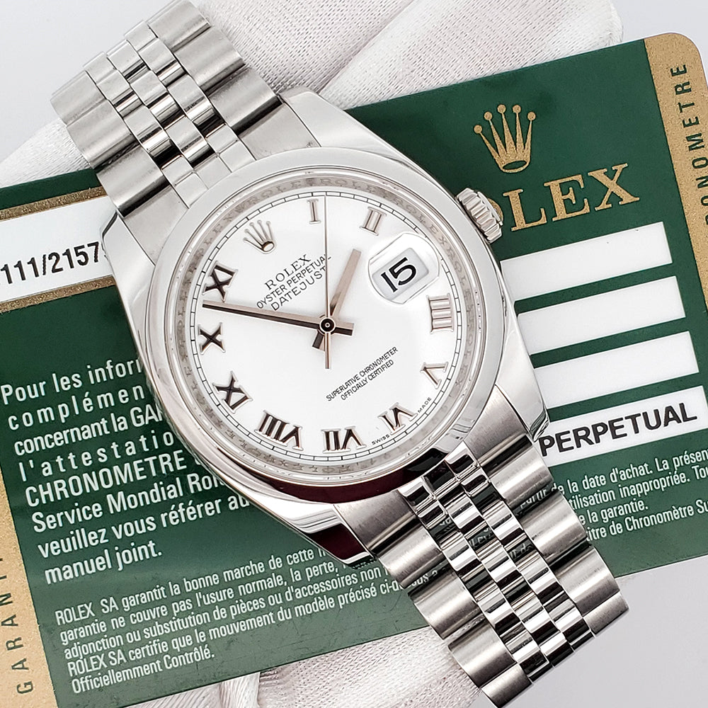 Rolex Datejust 36mm White Roman Dial Stainless Steel Jubilee Watch 116200 Box Papers