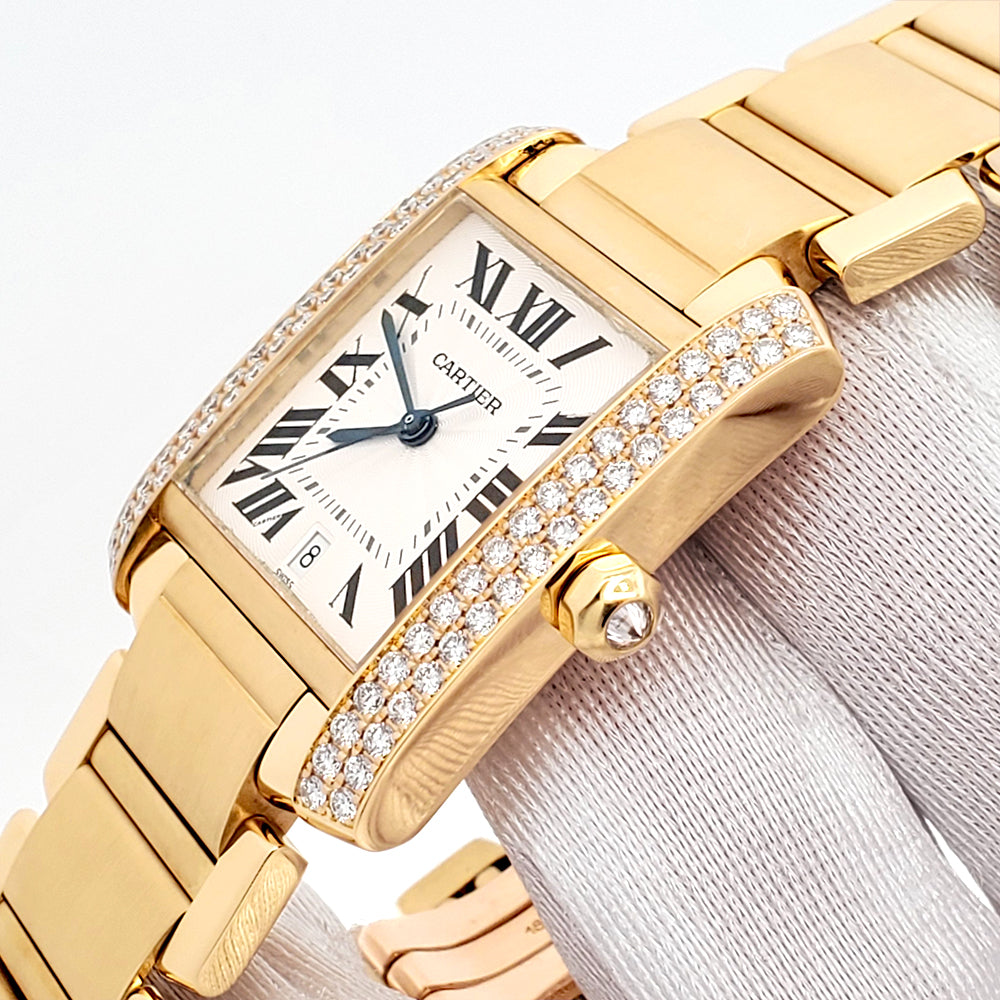Cartier Large Tank Française Factory Diamond Yellow Gold 28mm Watch 1840 WE101051 Box Booklet