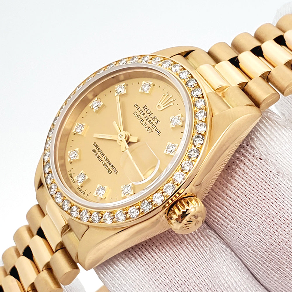 Rolex President Datejust 69138 26mm Factory Champagne Diamond Dial/Bezel Yellow Gold Watch
