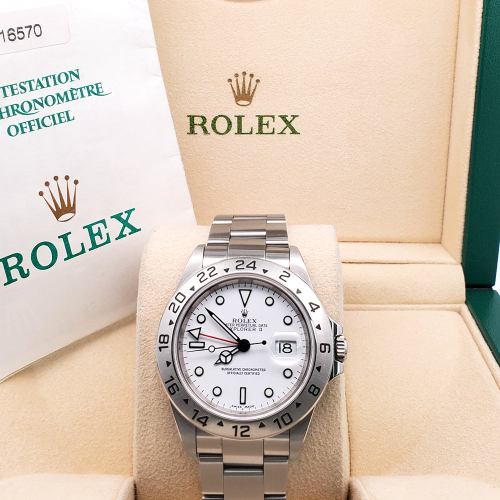 2001 Rolex Explorer II Polar White Steel Oyster 40mm Watch 16570 Box Papers
