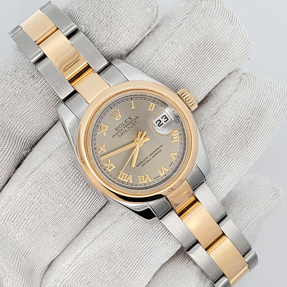 Rolex Lady Datejust 26mm 179163 Dark Silver Roman Dial Yellow Gold/Steel Oyster Watch