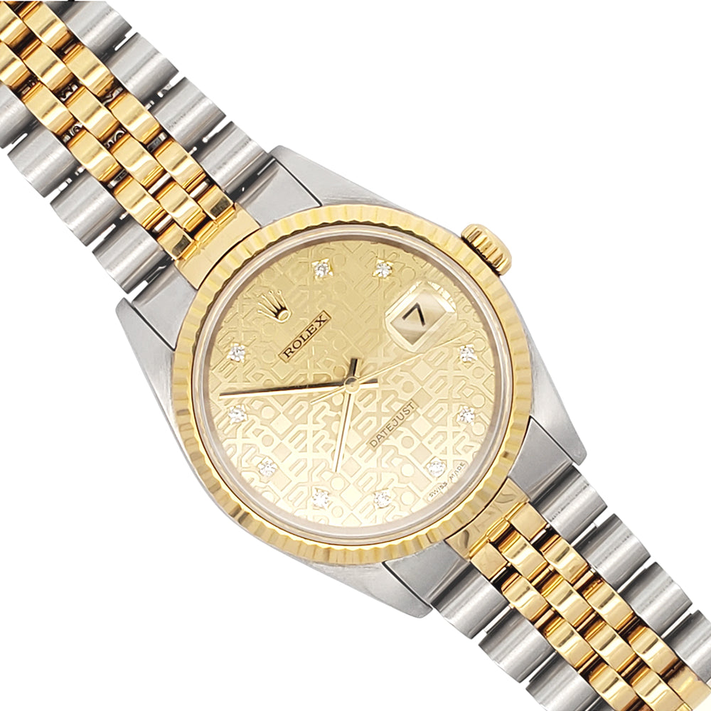 Rolex Datejust 36mm 16233 Factory Champagne Diamond Jubilee Dial 2-tone Yellow Gold/Steel Watch