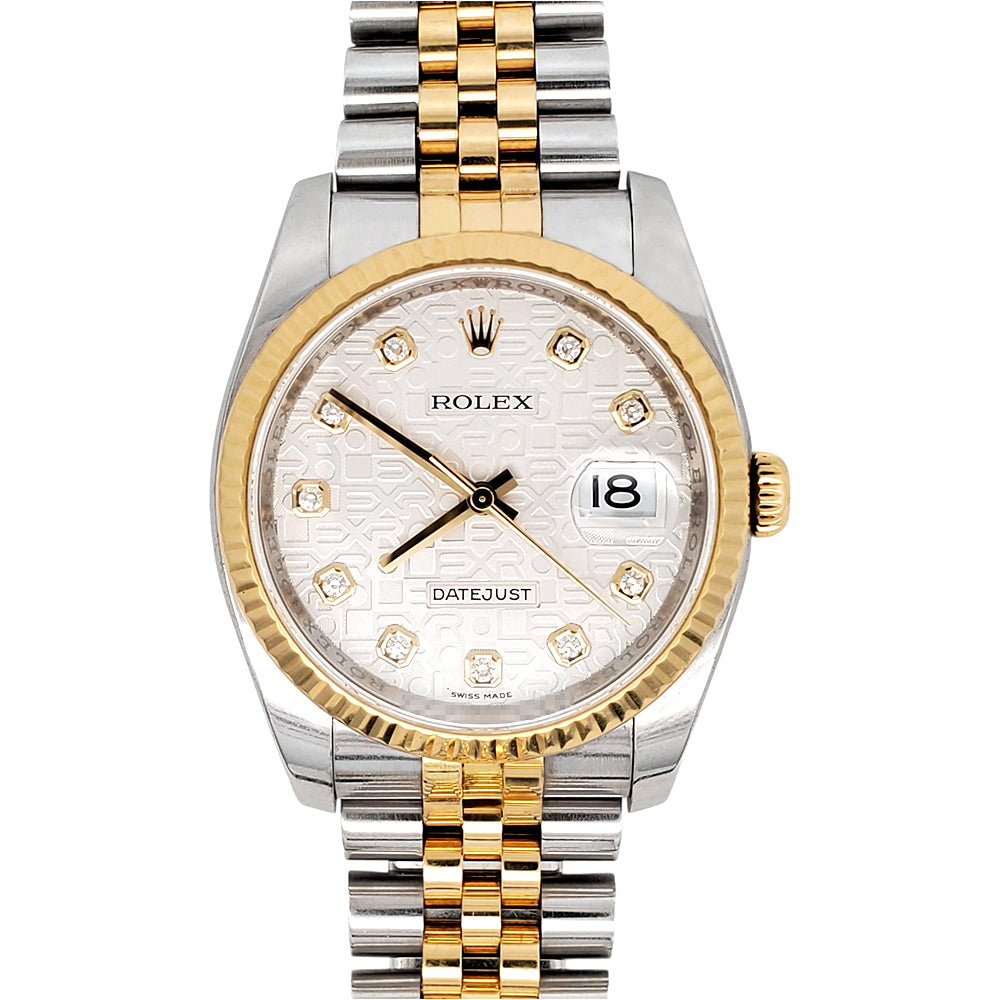 2015 Rolex Datejust 36mm 116233 Silver Jubilee Diamond Dial 2-tone Yellow Gold/Steel Watch Papers