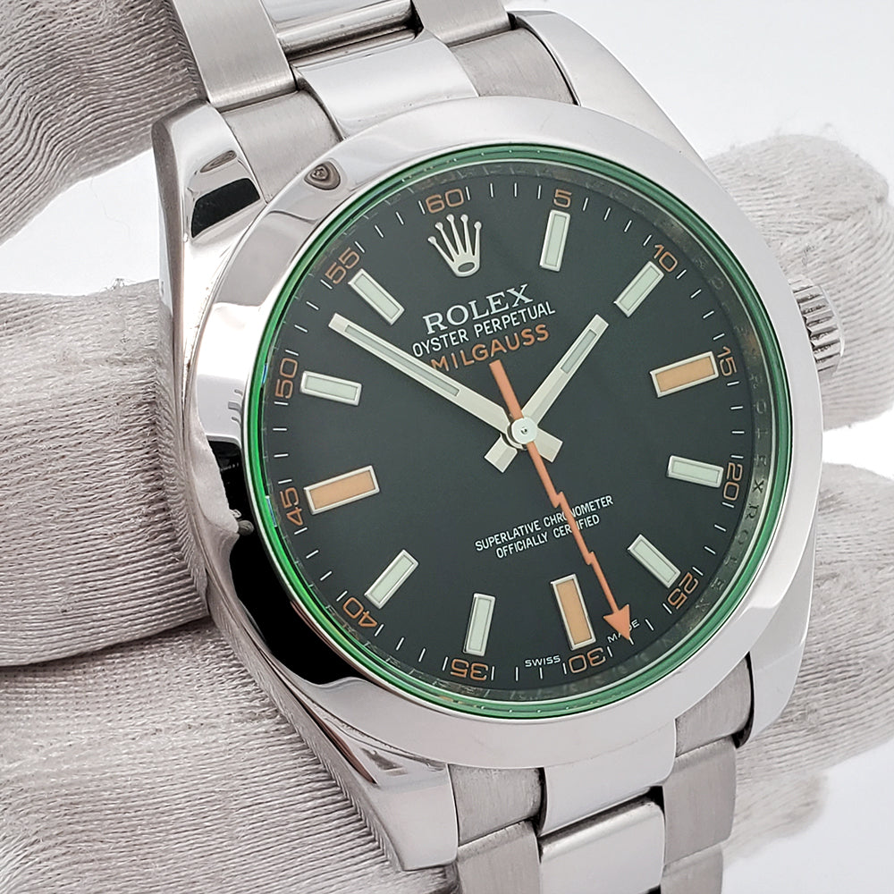 Rolex Milgauss 40mm 116400GV Green Crystal Steel Watch Box Papers