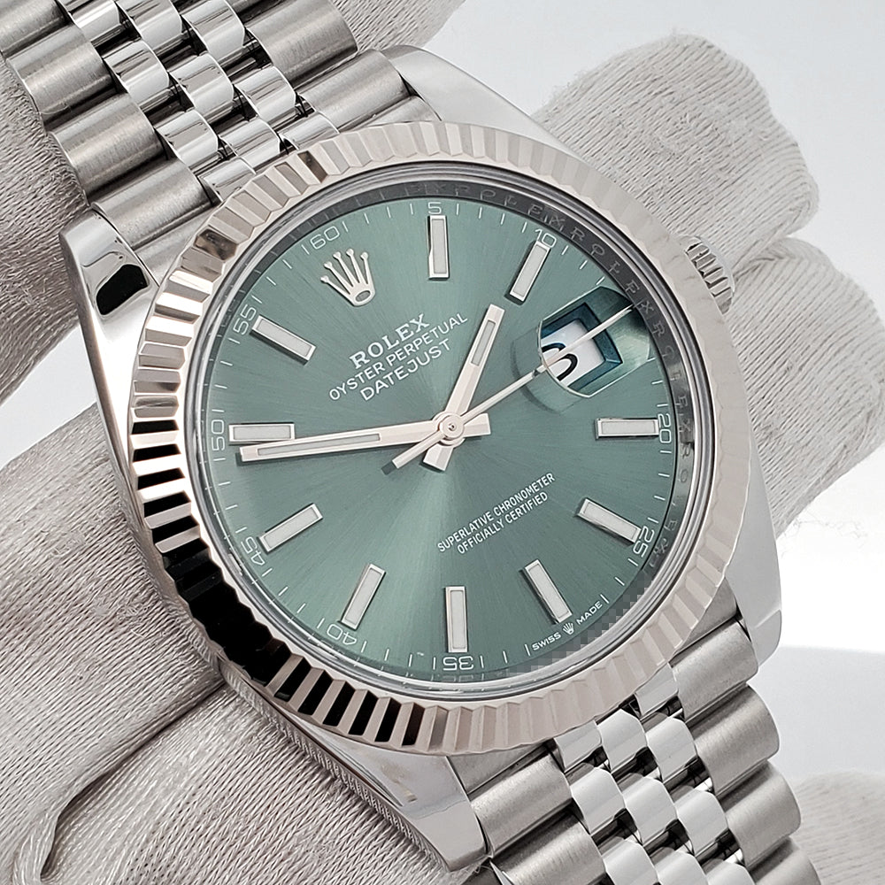 2022 Rolex Datejust 41mm Mint Green Dial Fluted White Gold/Steel Jubilee Watch 126334 Box Papers