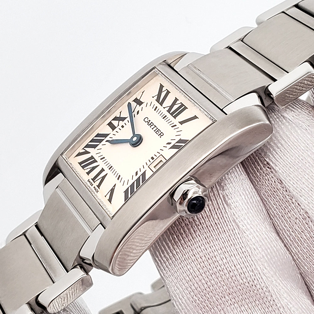 Cartier Tank Francaise 25mm White Roman Dial Steel Quartz Watch 2465 W51011Q3