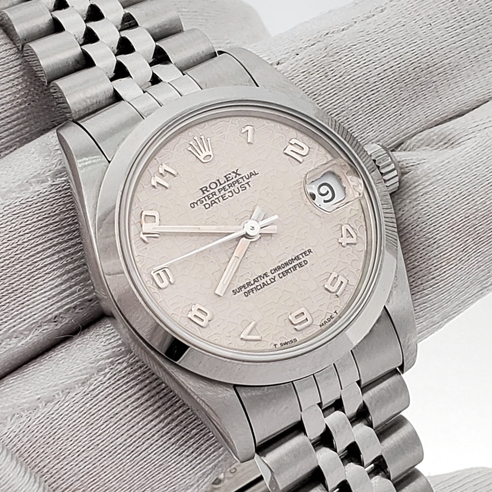 Rolex Datejust 31mm Cream Jubilee Arabic Dial Steel Watch Papers 68240