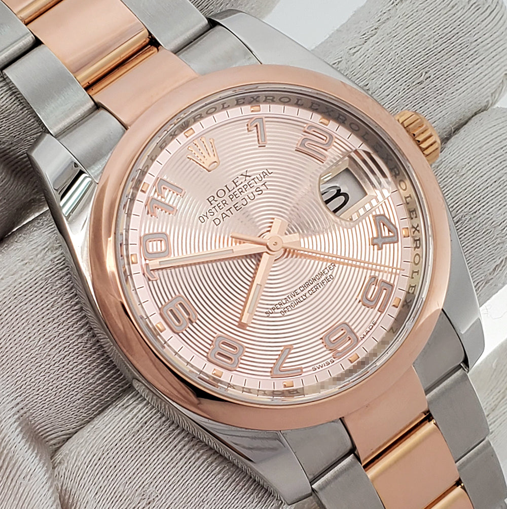 Rolex Datejust 36mm Pink Concentric Dial 2-tone Rose Gold/Steel Oyster Watch 116201 Box Papers