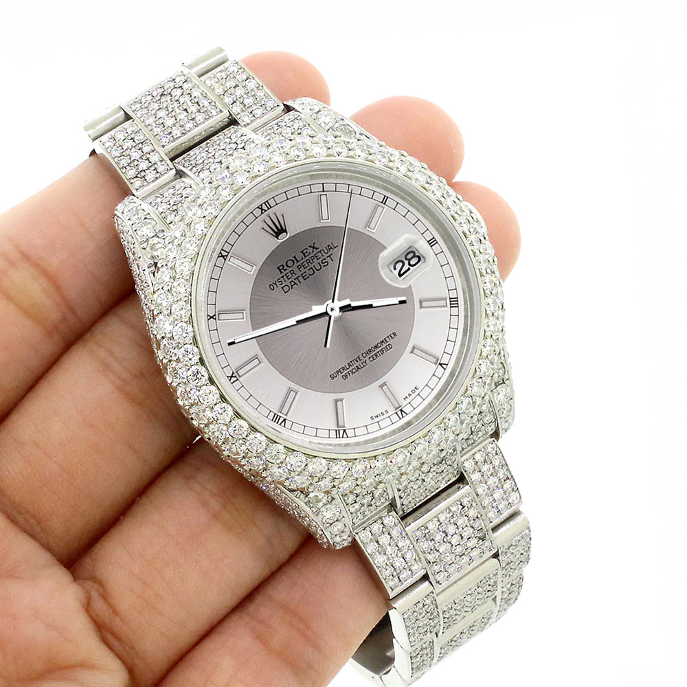 Rolex Datejust 36mm 116200 Pave 16.9CT Diamond Bezel/Case/Bracelet/Silver Tuxedo Dial Watch Box Papers