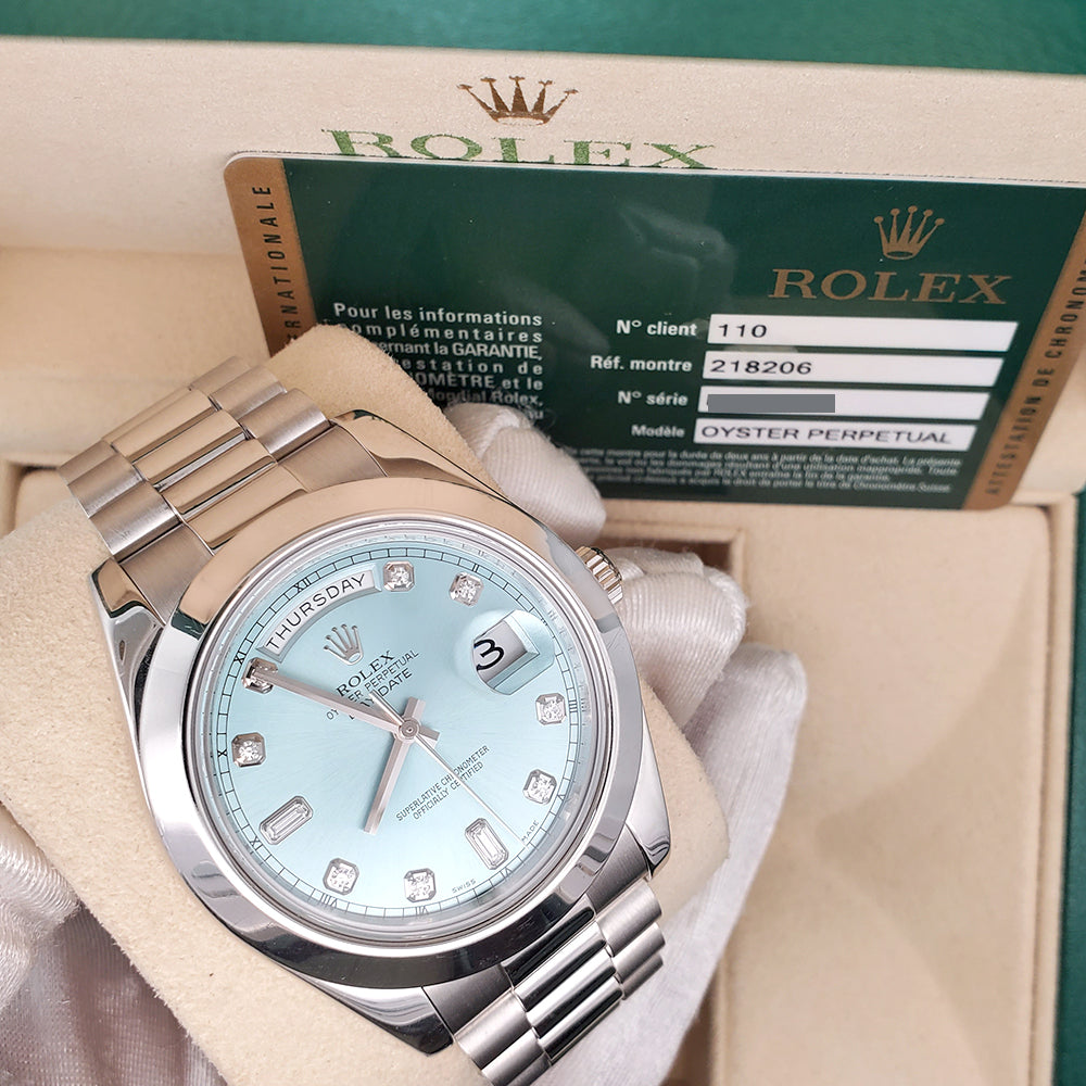 Rolex President Day-Date II 41mm Factory Ice Blue Diamond Dial Platinu