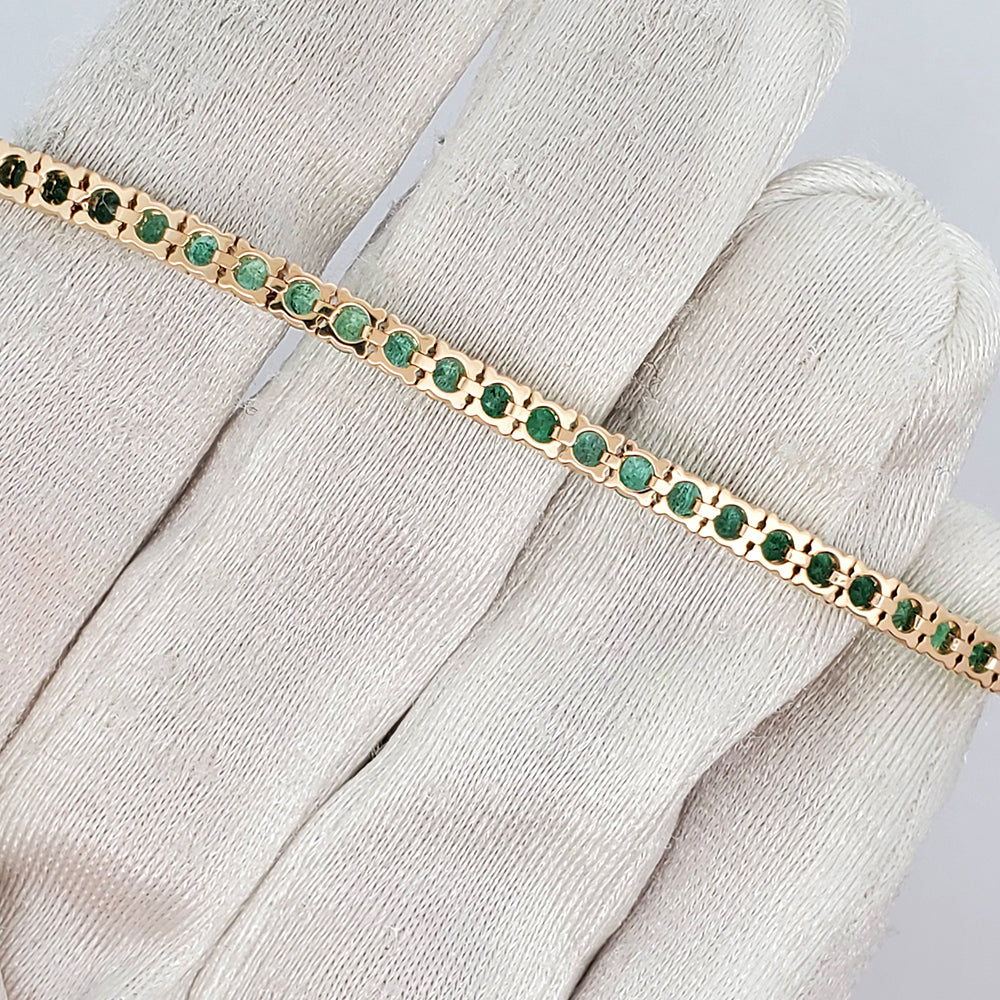 4ct Emerald 14k Yellow Gold 6.5" Tennis Bracelet