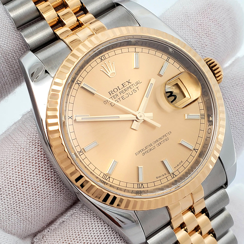 Rolex Datejust 36mm 2-Tone Yellow Gold/Steel Champagne Index Jubilee Watch 116233 Box papers