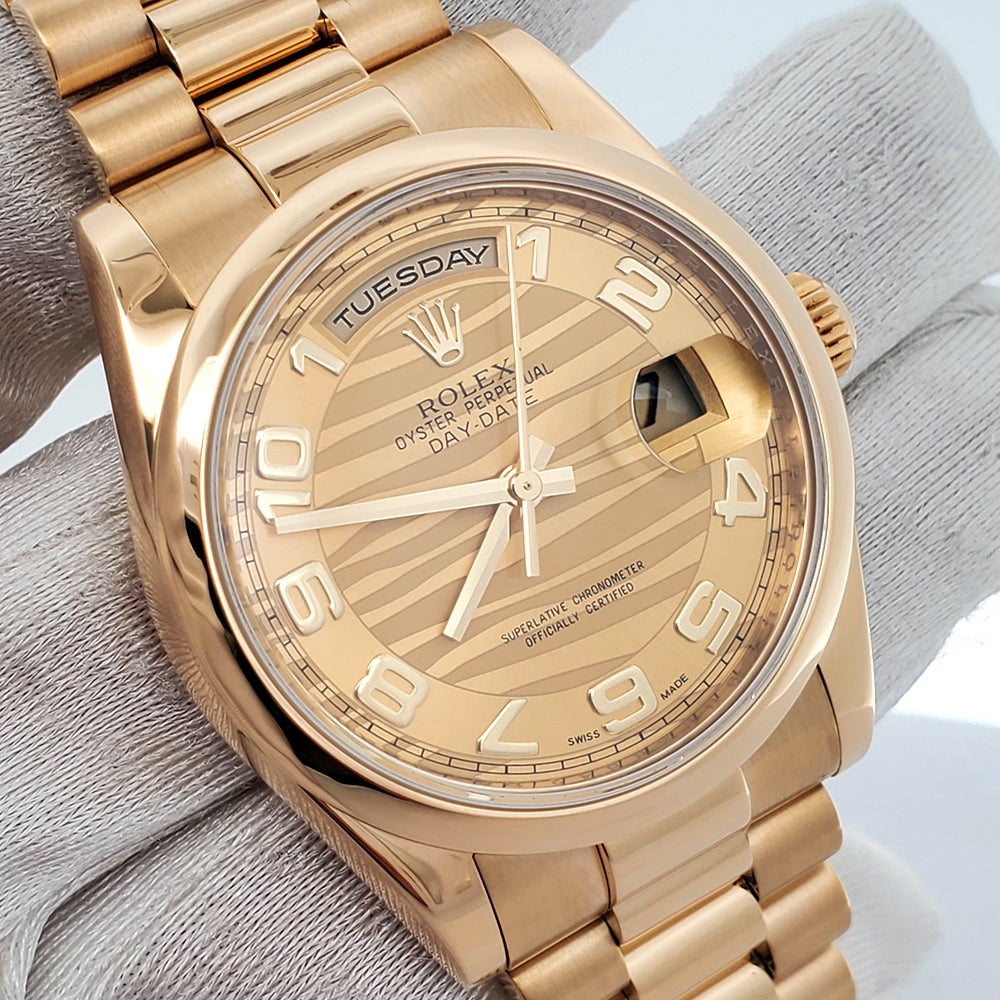 Rolex President Champagne Wave Day-Date 18K Yellow Gold Dial 36MM Watch 118208 Box Papers