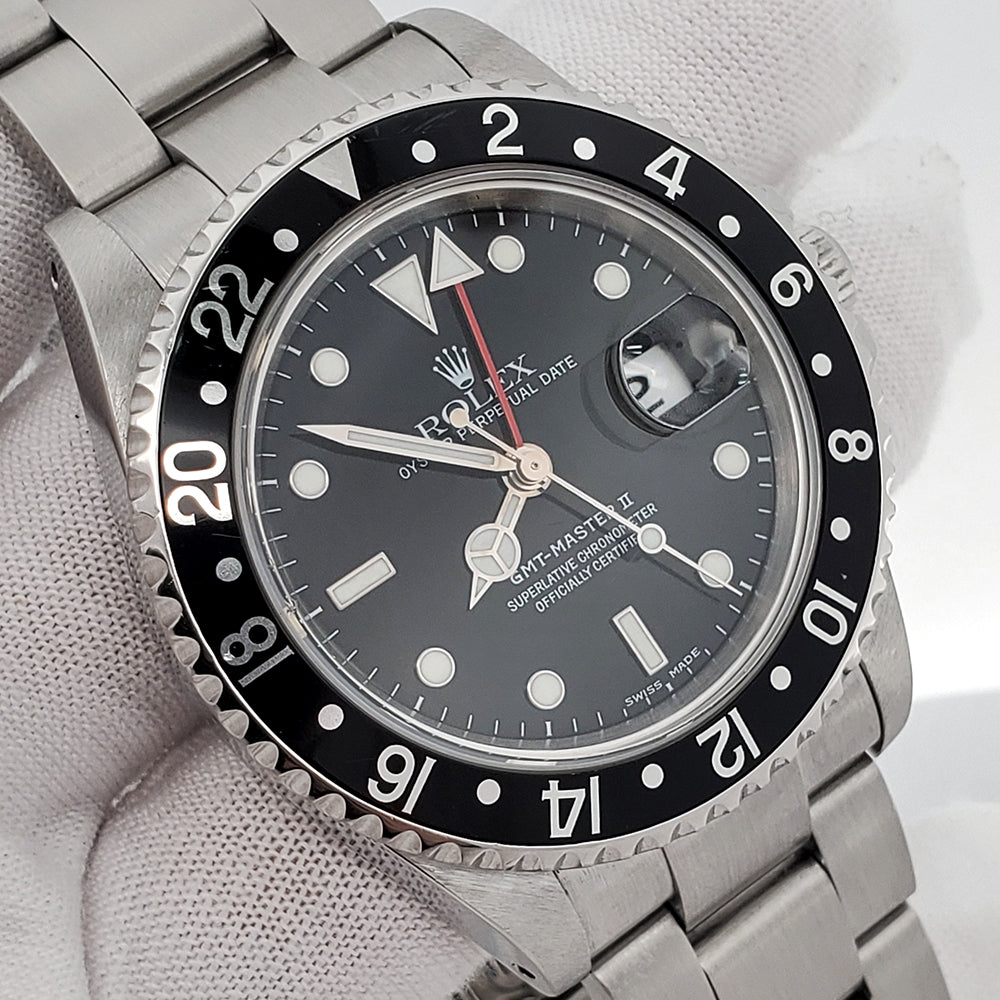 Unpolished Rolex GMT-Master II 40mm Black Dial/Bezel Steel Oyster Watch 16710