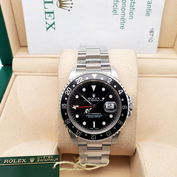 Rolex GMT-Master II 40mm Black Dial/Bezel Steel Oyster Watch 16710 Box Papers