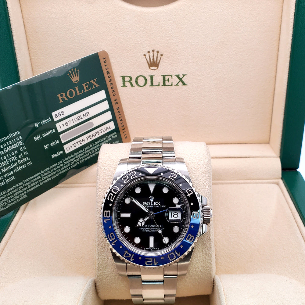 Rolex GMT-Master II "Batman" Blue/Black Ceramic Bezel Steel Oyster 40mm Watch 116710BLNR Box Papers