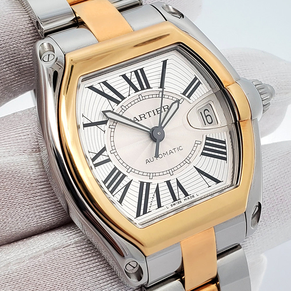 Cartierゴールド シルバー Cartier Roadster W62031Y4 Silver Dial Two Tone Mens Watch – Phigora