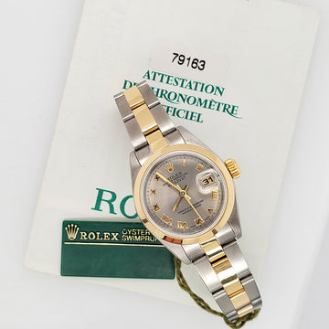 Rolex Lady Datejust 26mm 79163 Gray Roman Dial Yellow Gold/Steel Oyster Watch Box Papers