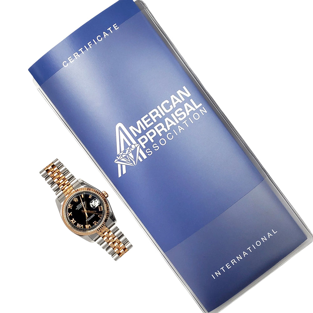 Rolex Datejust 36mm Black Roman Dial Rose Gold/Steel Jubilee Watch 116231