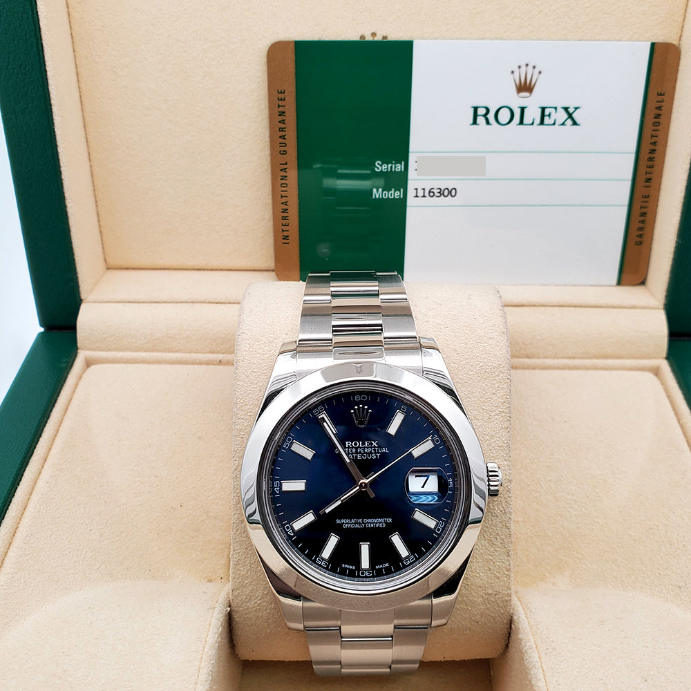 Rolex Datejust II 41mm 116300 Blue Stick Dial Stainless Steel Oyster Watch