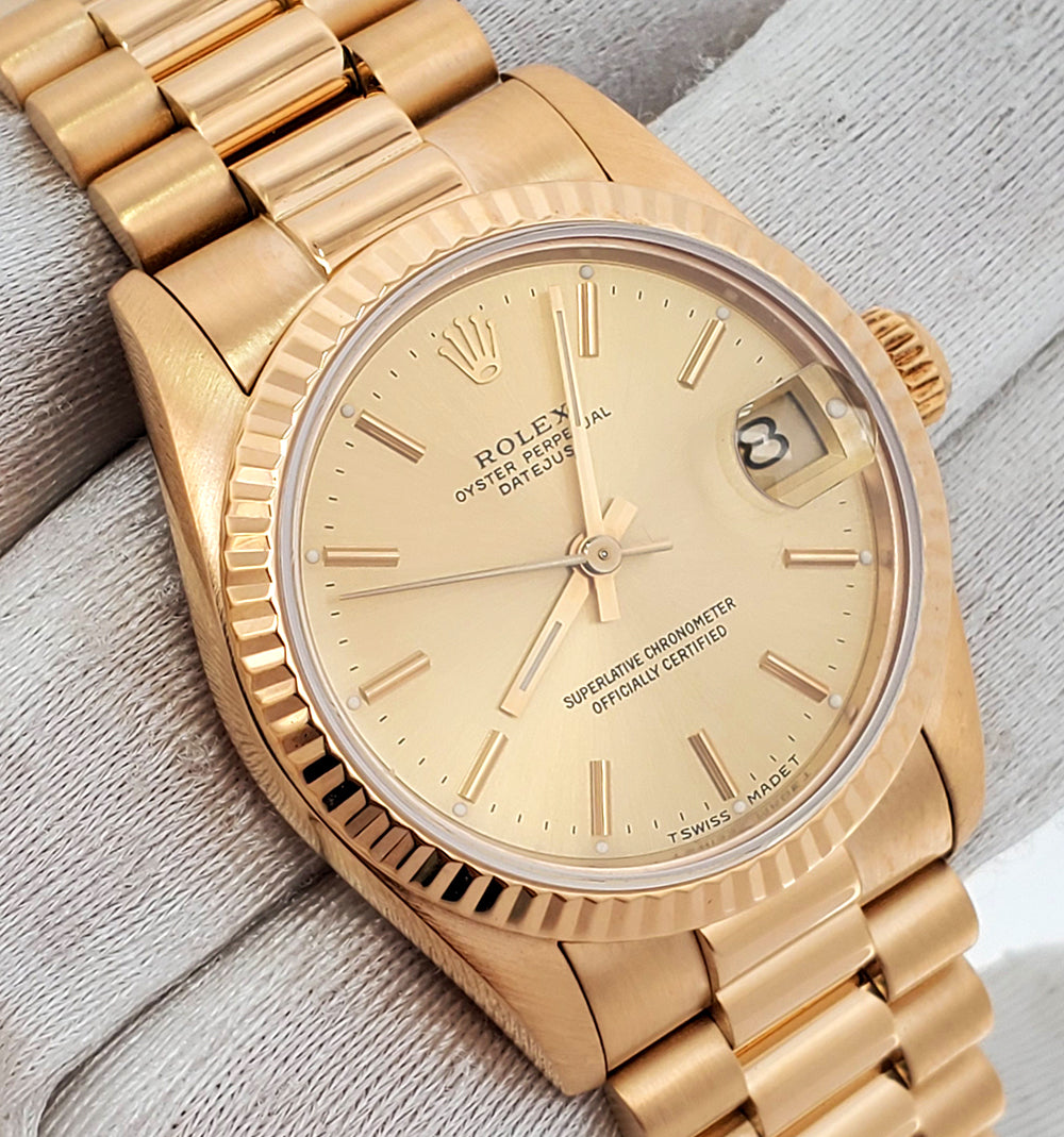 Rolex President Datejust 31mm Champagne Index Yellow Gold Watch 68278