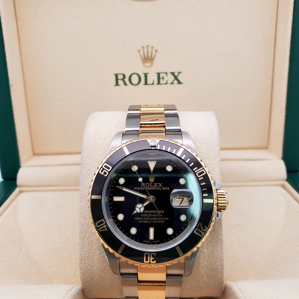 Rolex Submariner Date 40mm Black 16613 2-tone Yellow Gold/Steel Oyster Watch