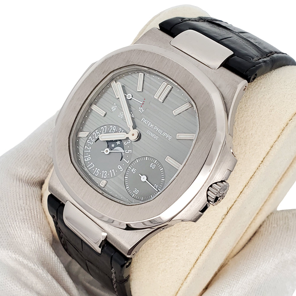 Patek Philippe Nautilus Moon phase 40mm Grey Dial White Gold Watch 5712G-001 Box Papers