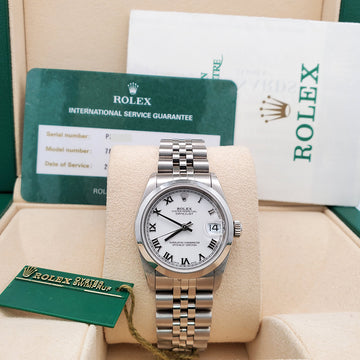 Rolex Datejust 31mm Midsize White Roman Dial Stainless Steel Jubilee Watch 78240 Box Papers