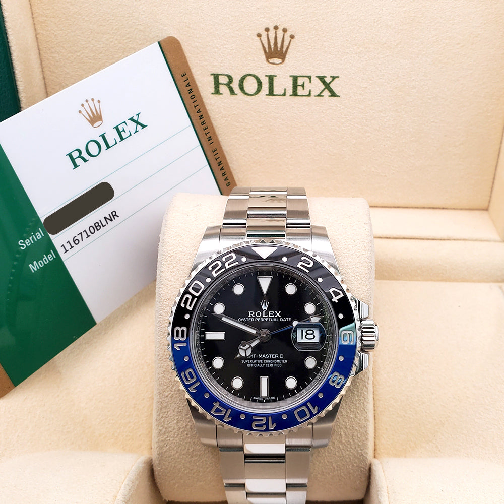 Rolex GMT-Master II "Batman" Blue/Black Ceramic Bezel Steel Oyster 40mm Watch 116710BLNR Box Papers