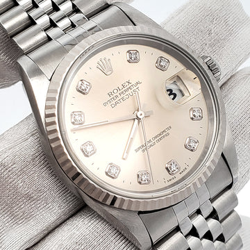 Rolex Datejust 36mm Factory Silver Diamond White Gold Fluted Bezel Steel Jubilee Watch 16234