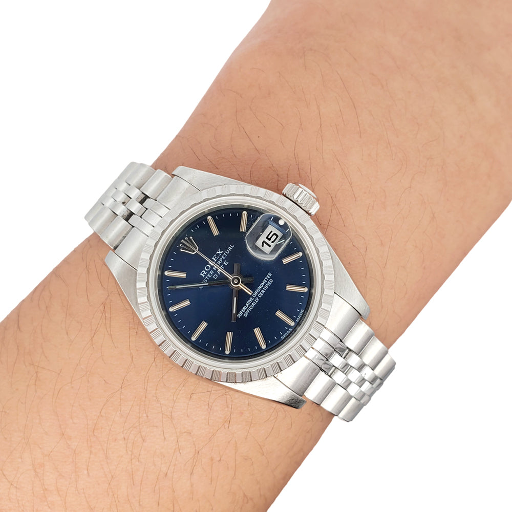 Rolex Oyster Perpetual Lady Date 26mm 79240 Blue Dial Stainless Steel Watch Box Papers
