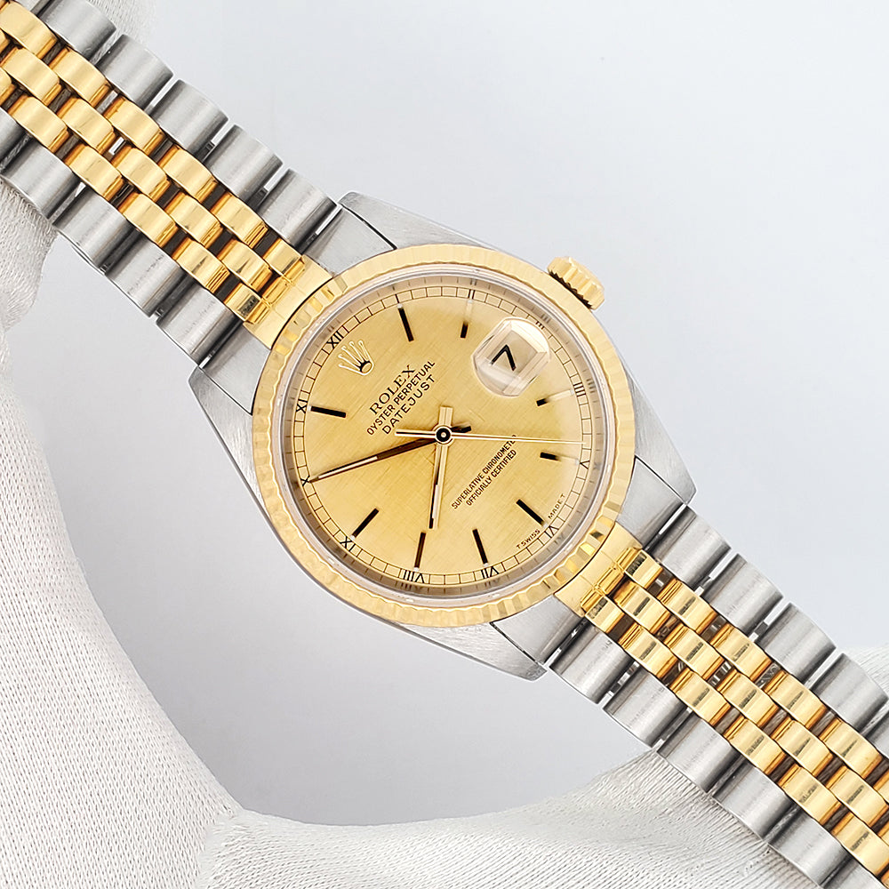 1995 Rolex Datejust 36mm Champagne Index Yellow Gold/Steel Jubilee Watch 16233