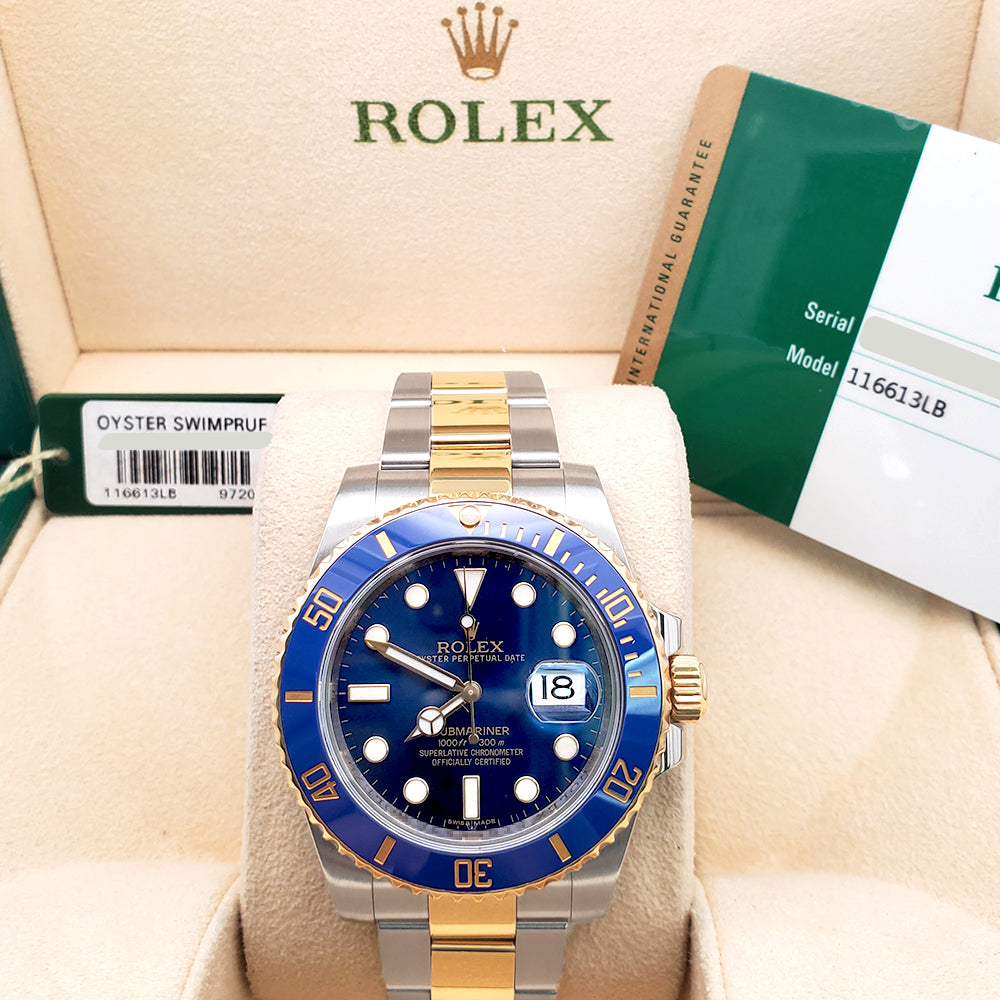 Rolex Submariner 40mm 116613LB Yellow Gold/Steel Blue Dial Watch Box/Papers/Tag