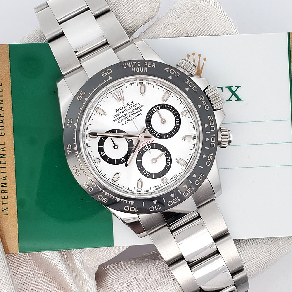 Rolex Cosmograph Daytona 40mm White Panda Index Dial Steel Watch 11650