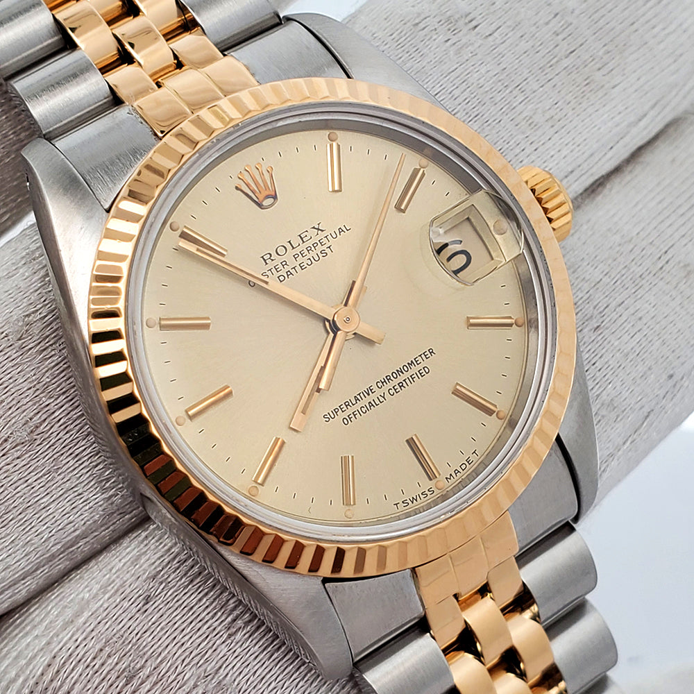 Rolex Datejust 31mm 2-tone Yellow Gold/Stainless Steel Jubilee Watch 68273 Box Papers Serviced in 2014