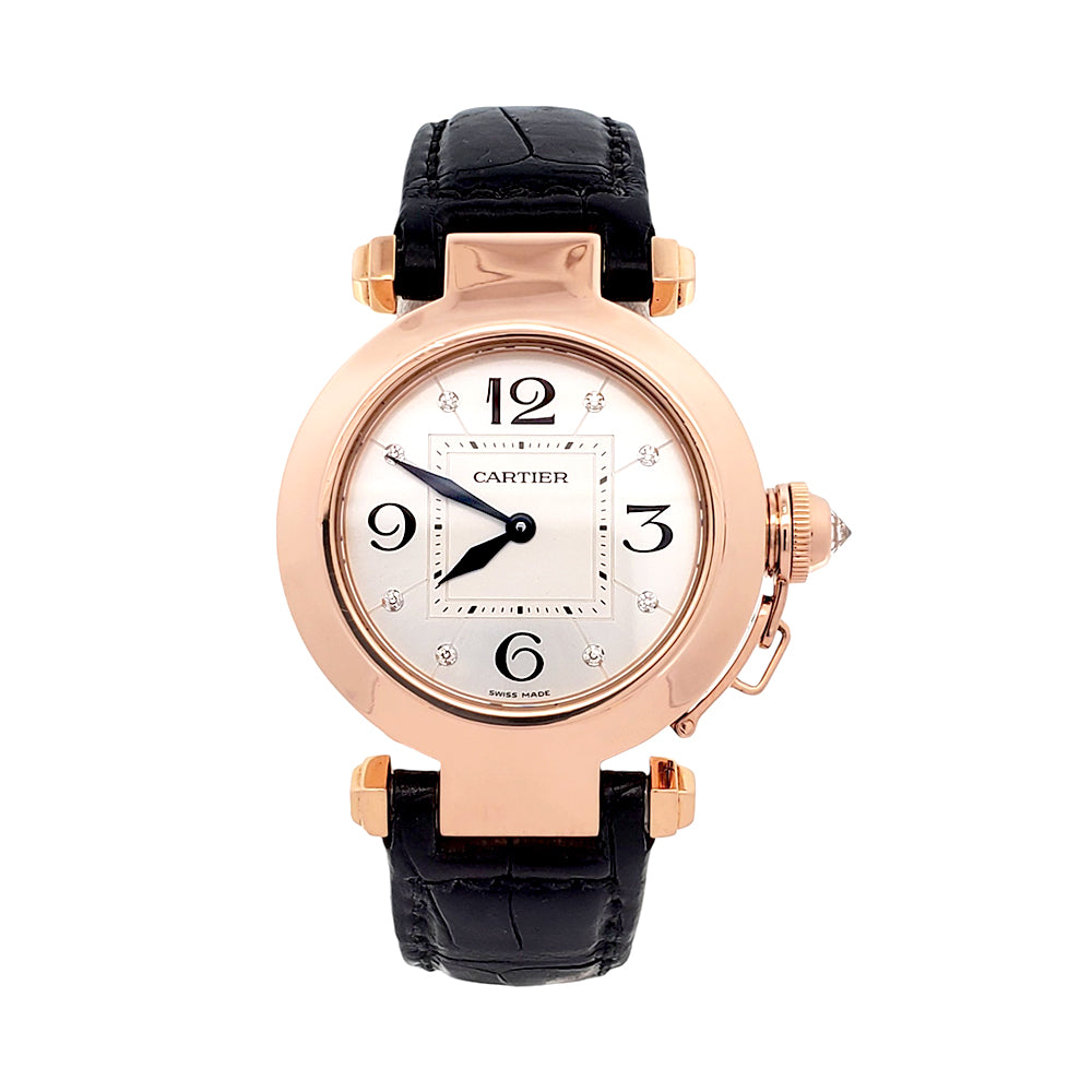 Cartier Pasha Rose Gold Factory Diamond Dial Ladies 32mm Watch WJ11913G 2812