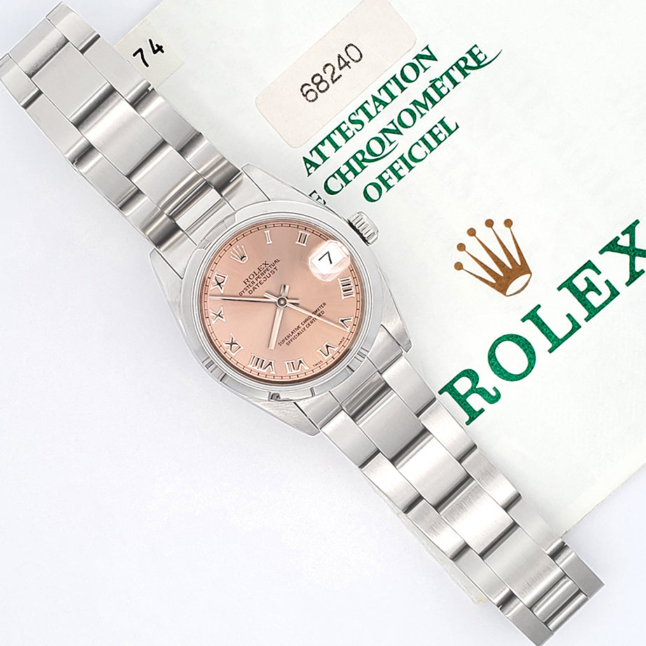 Rolex Datejust 31mm Salmon Roman Dial Steel Oyster Watch 68240 Papers