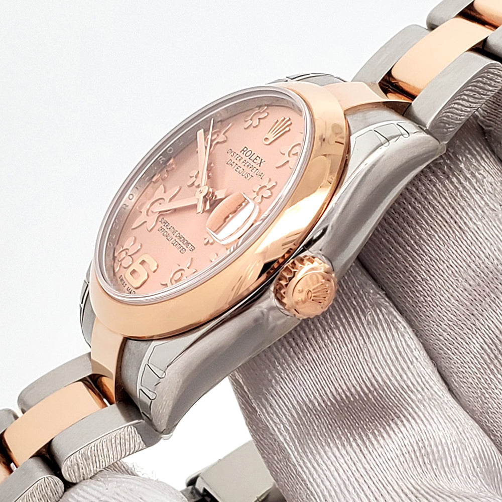Stickered Rolex Datejust 31mm Pink Floral 2-tone Rose Gold/Steel Oyster Watch 178241 Box Papers