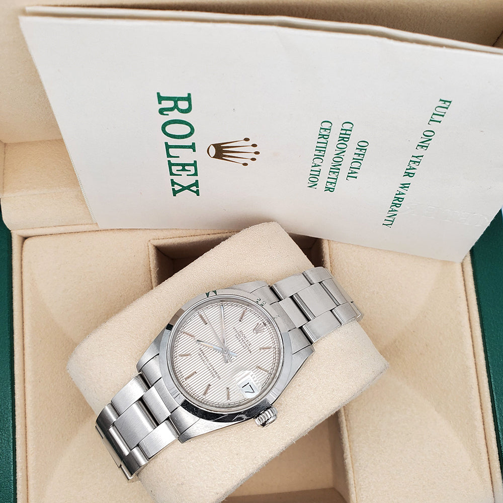 Rolex Datejust 31mm Silver Tapestry Dial Oyster Steel 68240 Watch Box Papers