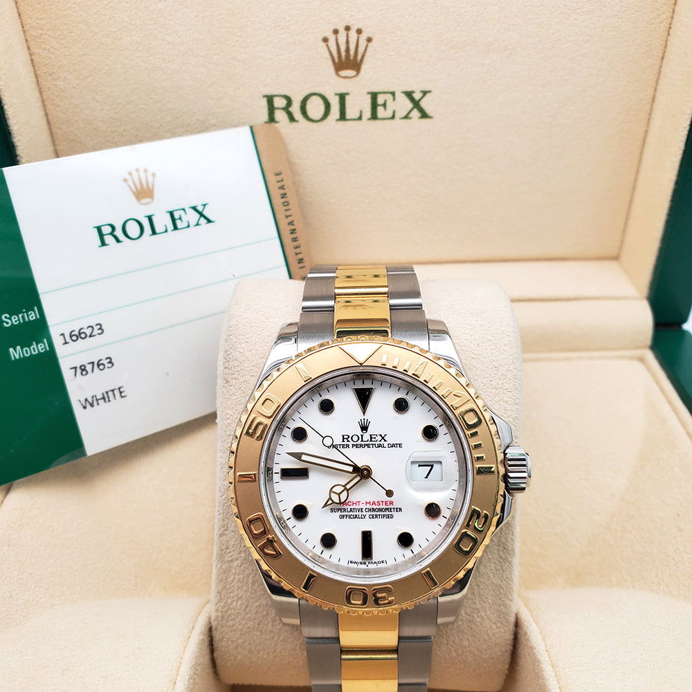 Rolex Yacht-Master 40mm White Dial 2-tone Yellow Gold/Steel Oyster 16623 Watch Box Papers