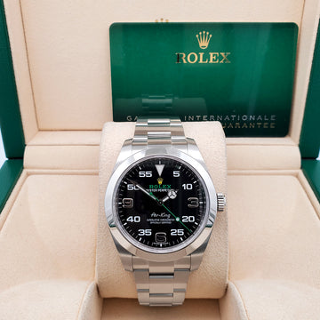 2020 Rolex Air King 40mm 116900 Black Dial Green script Steel Watch Box Papers