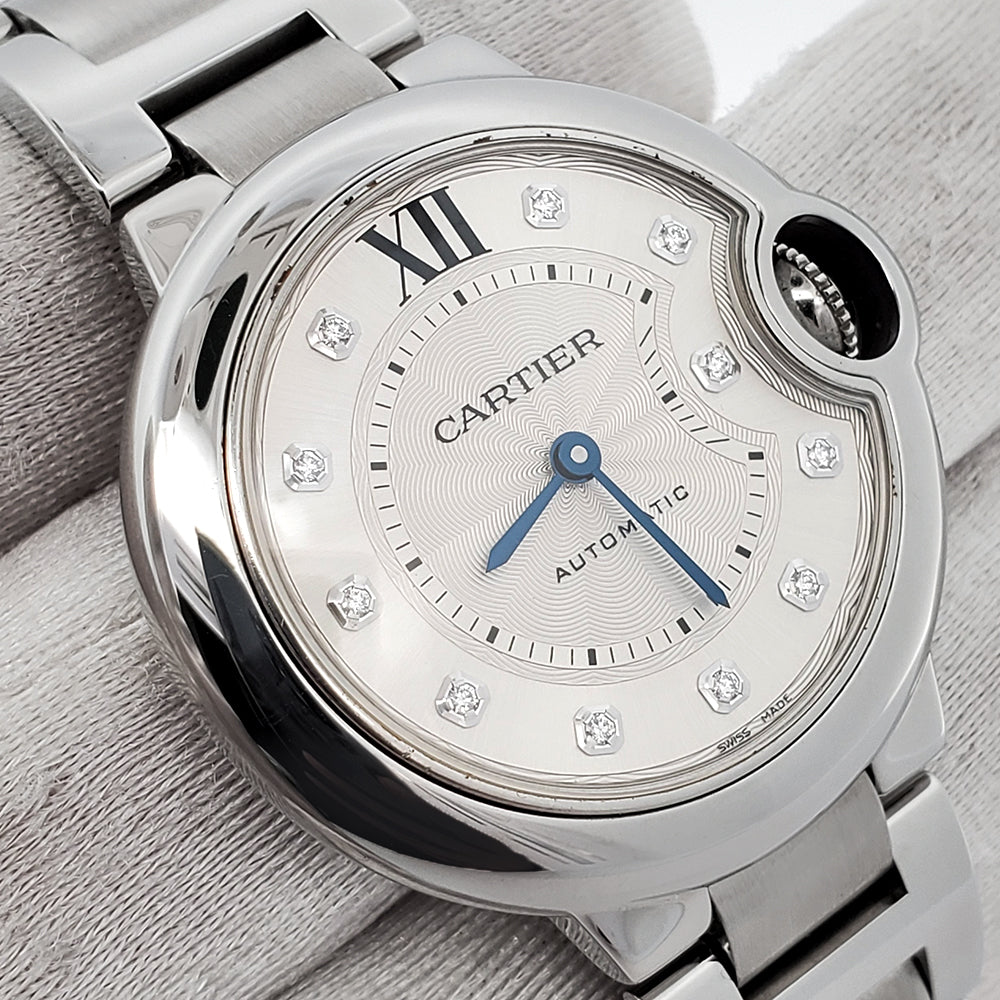 Cartier Ballon Bleu 33mm Factory Silver Diamond Dial Stainless Steel 3489 Watch