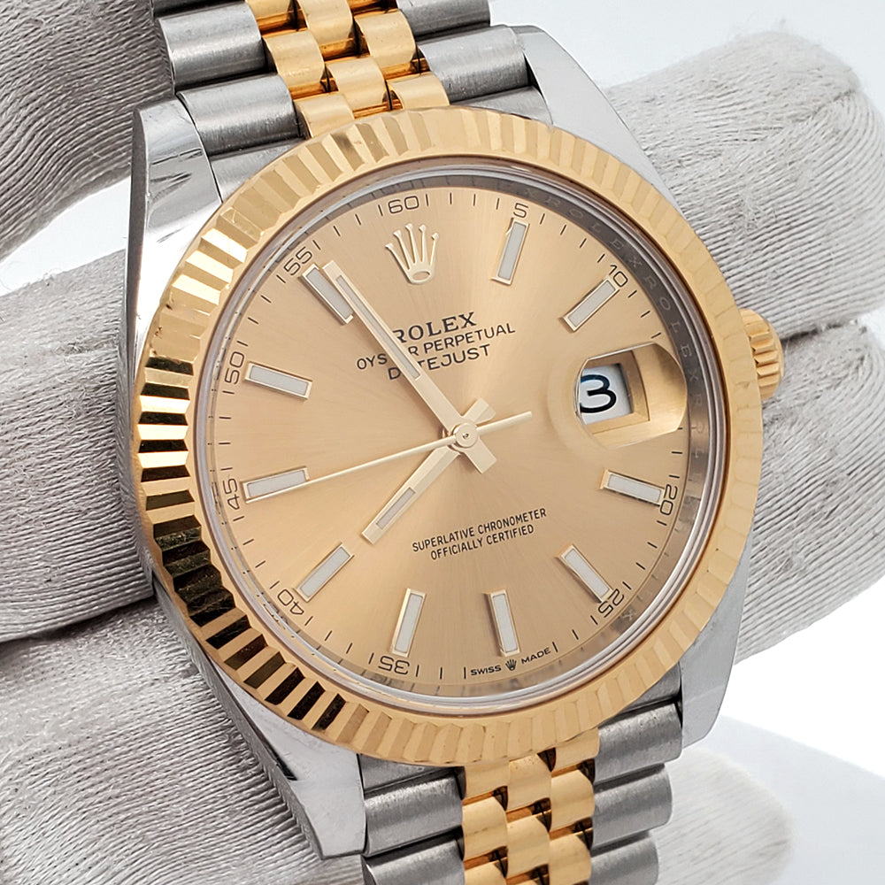 Rolex Datejust 41 126333 Champagne Dial Yellow Gold/Steel Fluted Jubilee Watch 2021 Box Papers